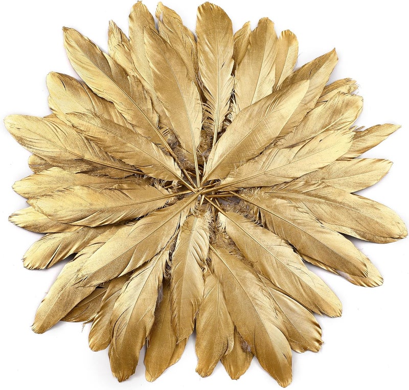 Larryhot Gold Goose Feathers for Crafts - 6-8 inch 60 pcs Natural Feathers for Wedding Party Decorations,DIY Crafts and Clothing Accessories (Gold) - Image 2